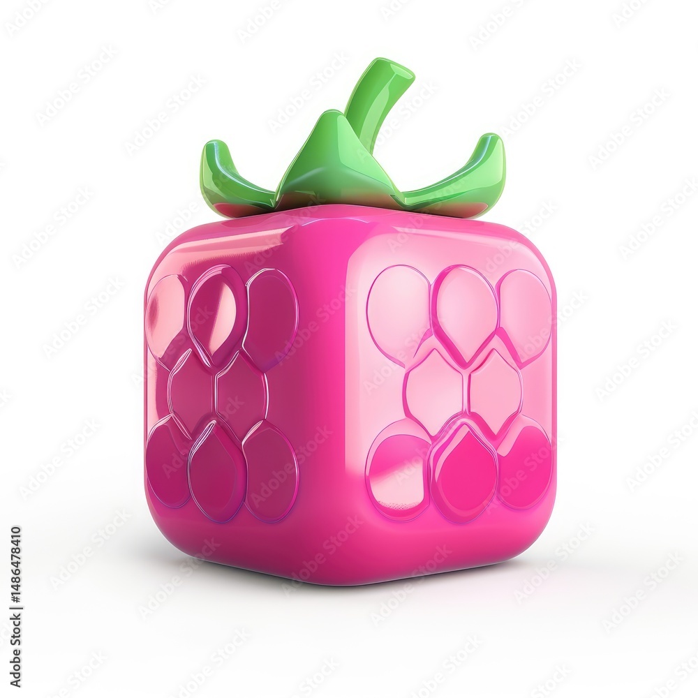 Poster a digitally rendered cube shaped like a raspberry.