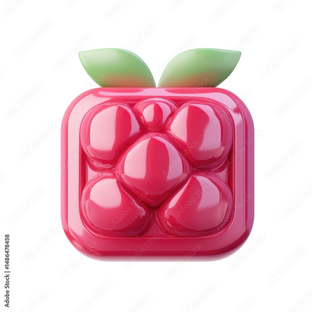 Poster 3d rendered square raspberry icon with vibrant color.
