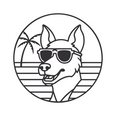 Minimalist Dog with Sunglasses – Black & White Beach Vector Art
