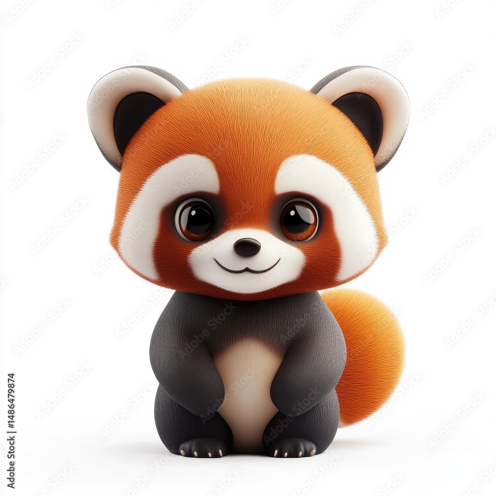 Poster cute three-dimensional rendering of a red panda.