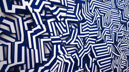 Abstract blue and white geometric maze pattern design in [Whispering Machines] | Static Ghost | lost pattern. Illustration