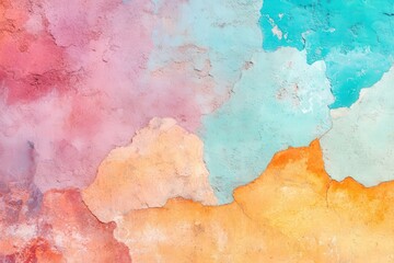 Obraz premium Colorful textured wall in urban setting displays vibrant hues of pink, blue, orange, and yellow during daylight hours