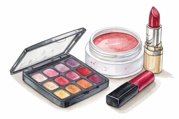 Pomade, lipstick, watercolor clipart illustration with isolated background.