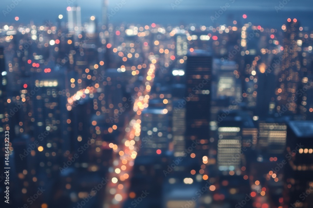 Aufkleber blurred cityscape background with lights and traffic, bokeh effect generative ai
