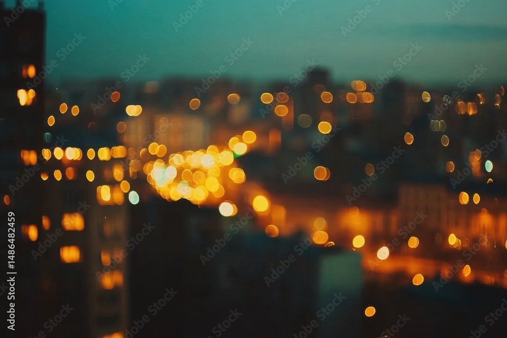Aufkleber blurred cityscape background with lights and buildings in the evening, creating an urban atmosphere 