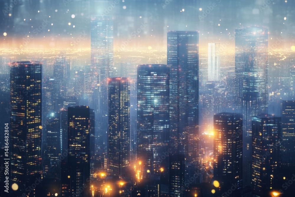 Poster blurred cityscape background with lights and traffic, creating an urban atmosphere generative ai