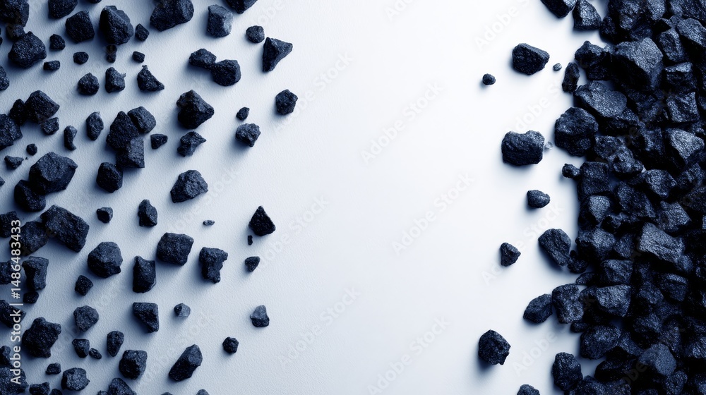Poster scattered dark stones on light background - abstract of dark stones scattered on a light gray backgr