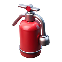 Obraz premium Isometric render of a shiny red fire extinguisher with metallic silver accents on black