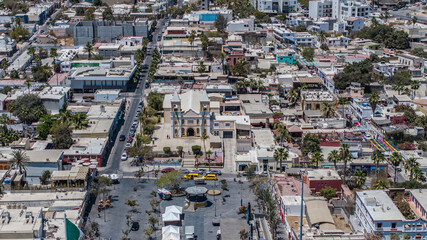 Fototapeta premium San José del Cabos, Mexico, aerial view of area around Plaza Mijares, the historic city center with Municipal Buildings, and 