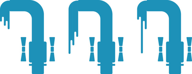 mixer taps with water, plumbing and tap water, simple blue icons