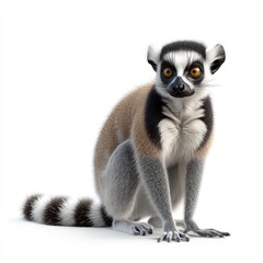 Fototapeta premium A ring-tailed lemur sits facing forward in a setting.