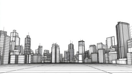 Naklejka premium Simple Cityscape 3D - A minimalist 3D of a city skyline, symbolizing urban development, architectural design, modern city life, progress, and future potential