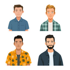 Group of Cartoon Men in Casual Shirts / 캐주얼 셔츠를 입은 만화 스타일 남성들