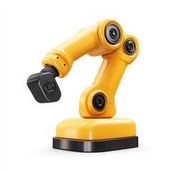 Yellow robotic arm, isolated on white background.
