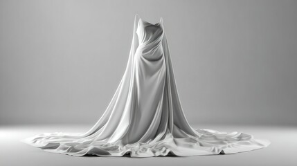Elegant White Draped Fabric Sculpture in Minimalist Setting Abstract Art Installation Modern
