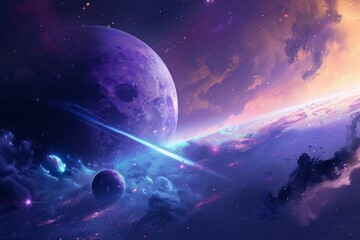 Cute Space Illustration in Kids Style for Nursery or Children's Room Wallpaper