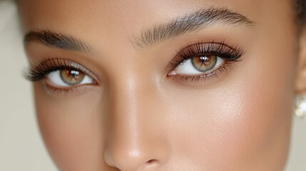 Obraz premium Stunning Eyes Close Up - Close-up of a woman's beautiful eyes, showcasing flawless makeup and long lashes. Perfect for beauty, cosmetics, and skincare