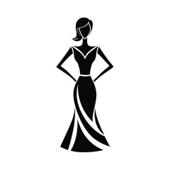 Elegant woman in long gown fashion design silhouette