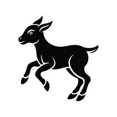 Young goat kid silhouette running animal farm