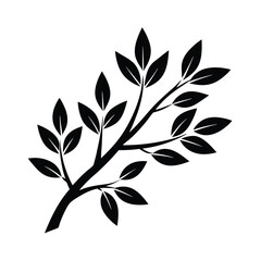 Simple black silhouette branch with leaves design