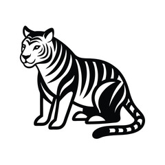 Majestic tiger sitting stripes black white illustration