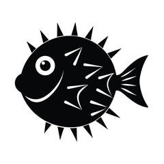 Happy pufferfish cartoon black silhouette illustration