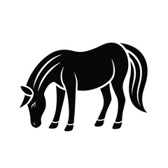 Elegant black silhouette horse grazing design