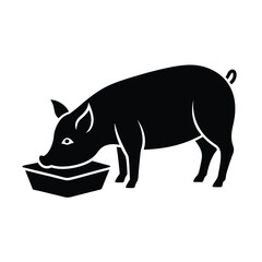 Pig eating from a trough farm animal silhouette