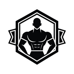 Muscular man bodybuilder fitness gym badge logo
