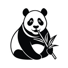 Adorable panda bear eating bamboo silhouette