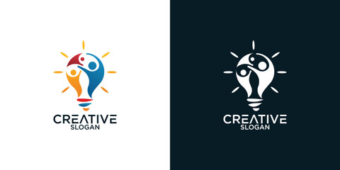 people shape lamp creative logo design vector