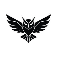 Obraz premium Majestic owl wings spread black silhouette logo