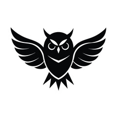 Majestic black owl wings spread wide flight