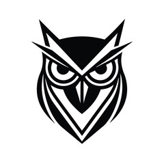Powerful owl head black and white logo design