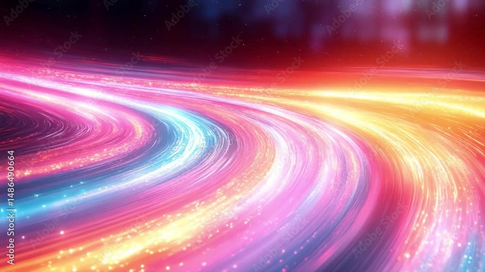 Poster Vibrant Flow of Lights: Dynamic abstract art piece of luminous ribbons of light, winding and swirling with captivating colors of energy.
