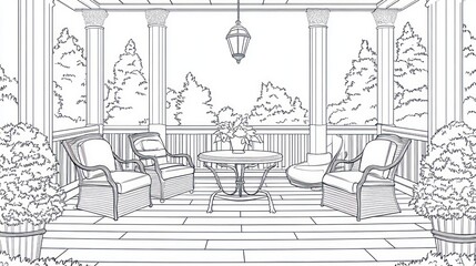 Black and white porch design drawing