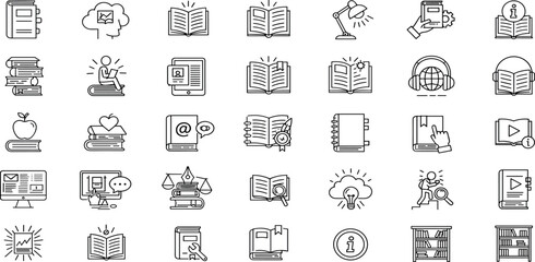 Book Line Editable Icons set. Vector illustration in modern thin line style of education related icons: library, knowledge, e-learning, and more. 