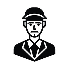 Serious man in suit and hat profile icon