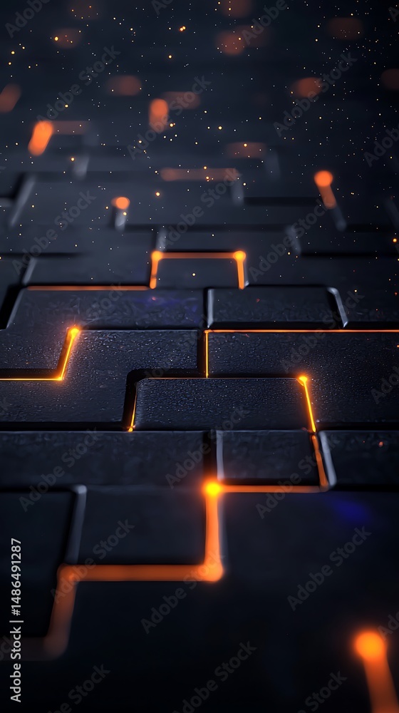 Poster dark grid synthwave background with glowing orange lines