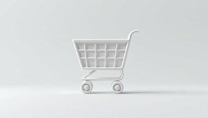 E-commerce Shopping Cart Icon Minimalist Style Digital Art Clean Background Side View Online Retail Concept