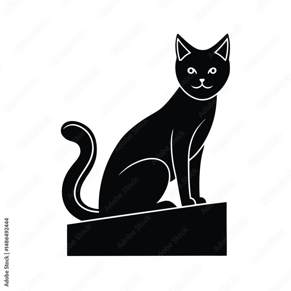 Poster Black cat sitting on a block simple design