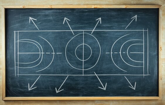 Basketball court diagram on a chalkboard