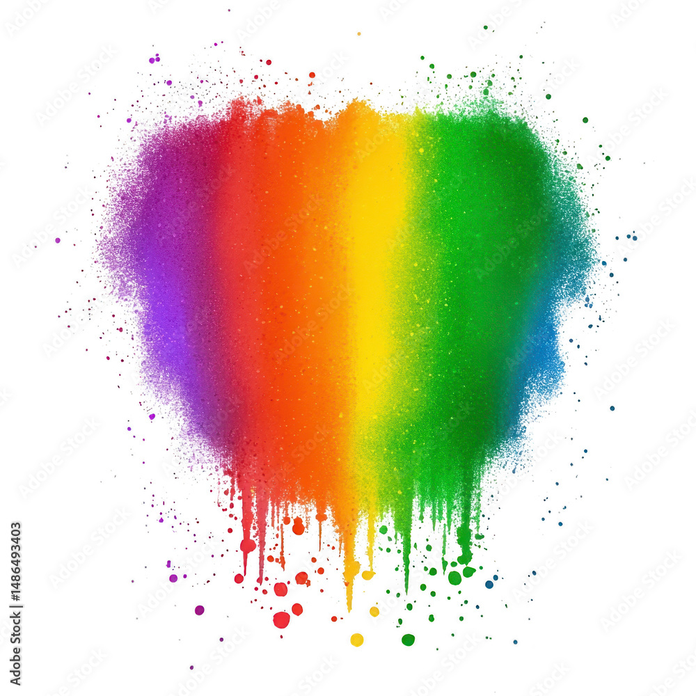 Poster vibrant splash of rainbow colors forms heart shape, with paint drips and splatters creating dynamic 