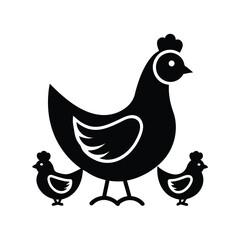 Hen mother protecting two baby chicks