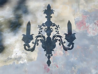 Shadow of Ornate Chandelier on Grunge Wall