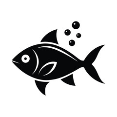 Black silhouetted fish swimming underwater bubbles