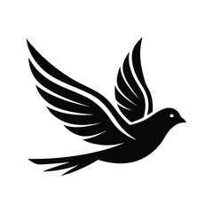 Black silhouette bird in flight graceful wings