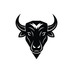 Powerful black bull head strong animal logo design