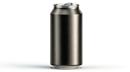 A sleek metallic beverage can with a textured surface and pull tab ideal for product design a