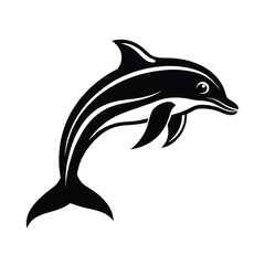 Leaping dolphin black and white silhouette design